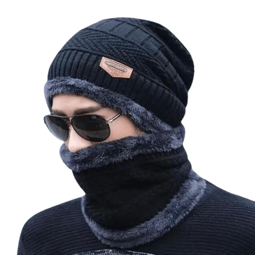 Unisex Winter Woolen Beanie Cap with Neck Warmer – Thermal Knitted Hat Set for Men & Women